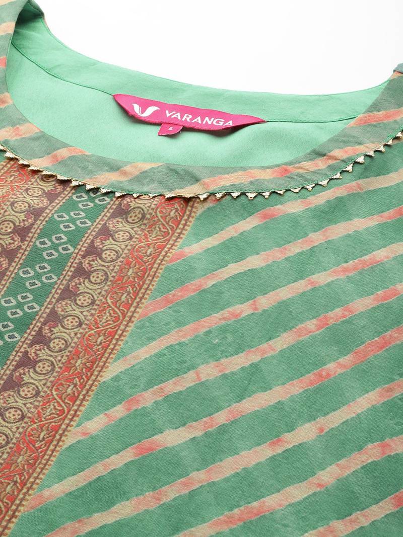 Women Leheriya Striped Gotta Patti Kurta with Trousers & Dupatta