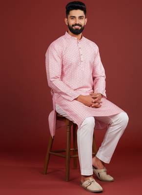 Pink color beautiful kurta payjama for handsome men's looks 4