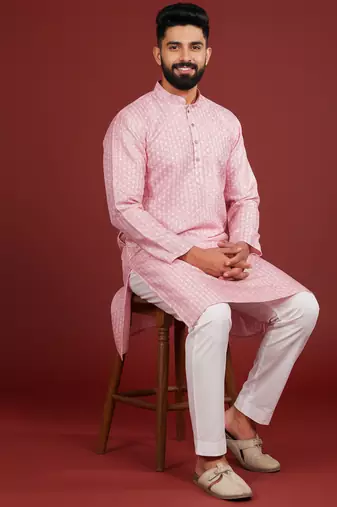 Pink color beautiful kurta payjama for handsome men's looks