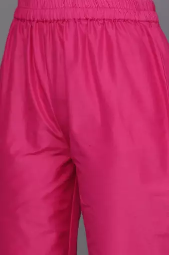 Women Fuchsia Bandhani Printed Regular Gotta Patti Kurta with Trousers & With Dupatta
