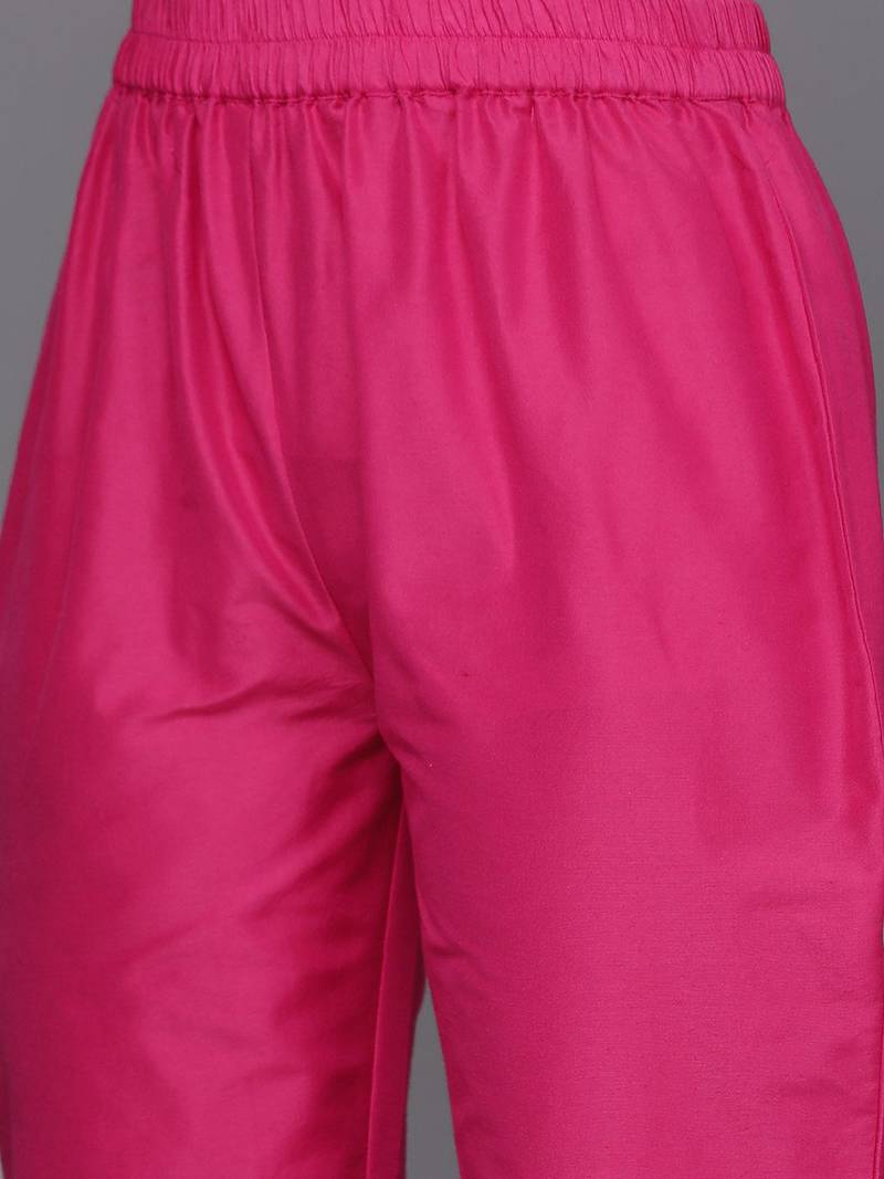 Women Fuchsia Bandhani Printed Regular Gotta Patti Kurta with Trousers & With Dupatta