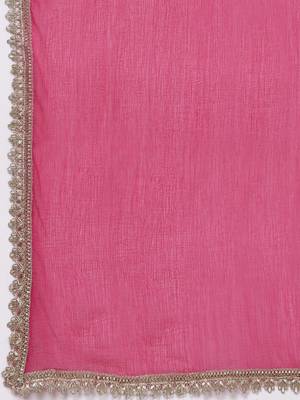Women Fuchsia Bandhani Printed Regular Gotta Patti Kurta with Trousers & With Dupatta 5
