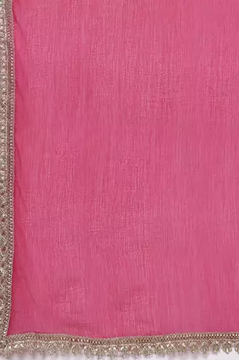 Women Fuchsia Bandhani Printed Regular Gotta Patti Kurta with Trousers & With Dupatta