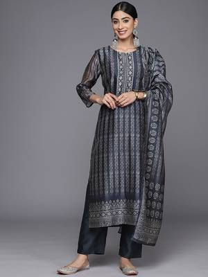 Women Printed Regular Sequinned Chanderi Silk Kurta with Trousers & With Dupatta 1
