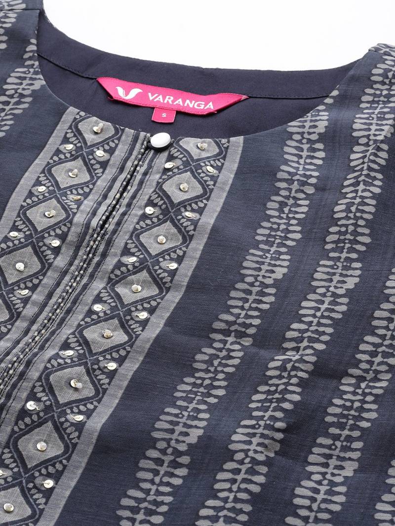 Women Printed Regular Sequinned Chanderi Silk Kurta with Trousers & With Dupatta