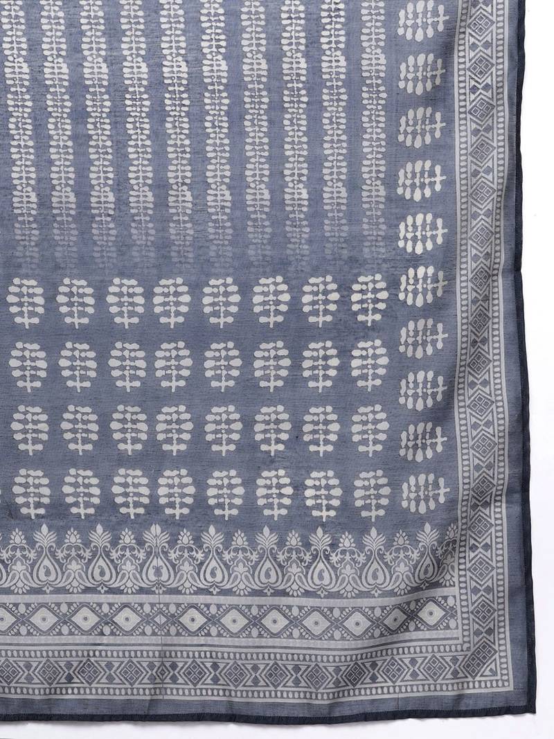 Women Printed Regular Sequinned Chanderi Silk Kurta with Trousers & With Dupatta