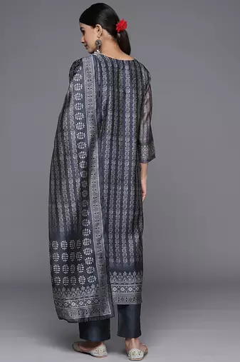 Women Printed Regular Sequinned Chanderi Silk Kurta with Trousers & With Dupatta