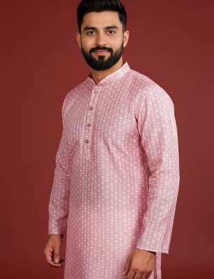 Pink color beautiful kurta payjama for handsome men's looks 5