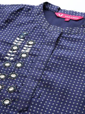 Bandhani Printed Regular Mirror Work Kurta with Trousers & With Dupatta 3