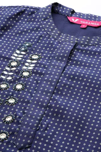 Bandhani Printed Regular Mirror Work Kurta with Trousers & With Dupatta