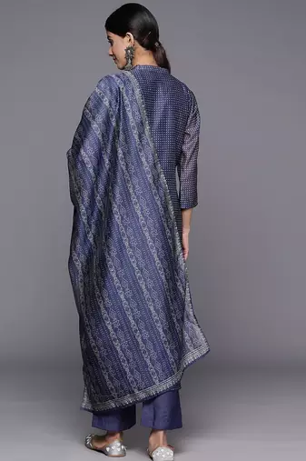 Bandhani Printed Regular Mirror Work Kurta with Trousers & With Dupatta