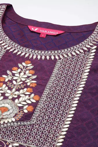 Floral Embroidered Gotta Patti Kurta with Trousers & With Dupatta