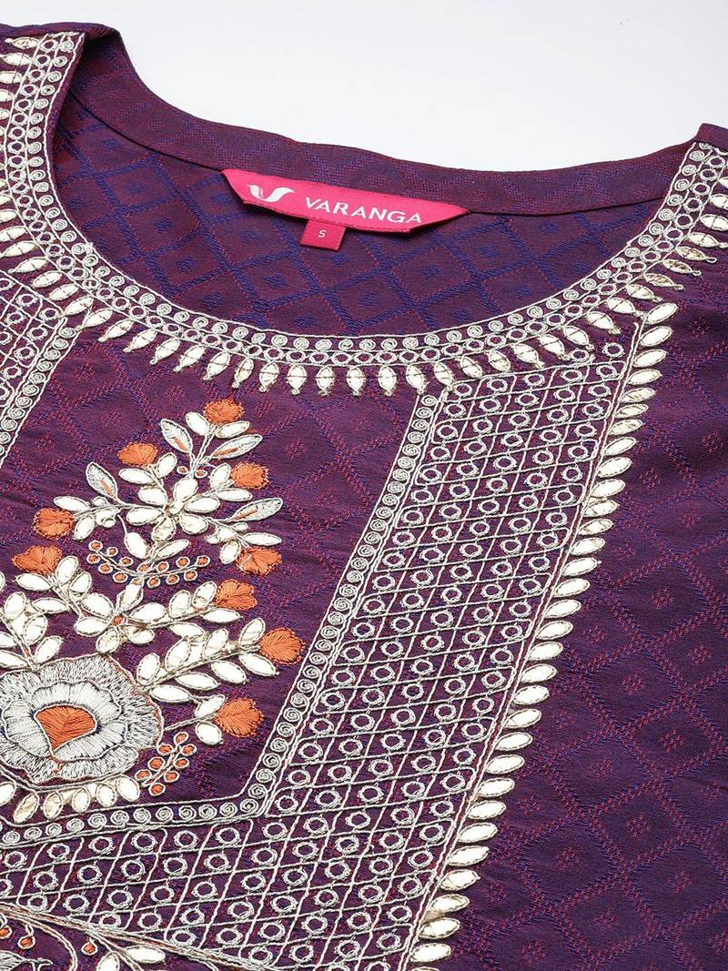 Floral Embroidered Gotta Patti Kurta with Trousers & With Dupatta