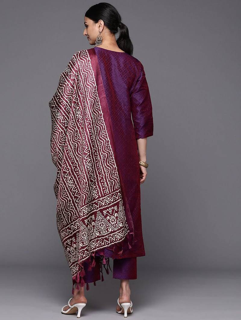 Floral Embroidered Gotta Patti Kurta with Trousers & With Dupatta