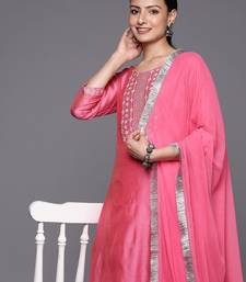 Women Pink Yoke Design Kurta with Trousers & With Dupatta