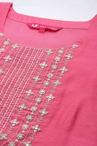 Women Pink Yoke Design Kurta with Trousers & With Dupatta