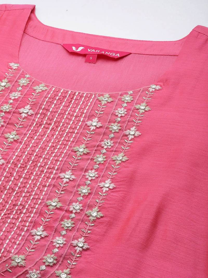 Women Pink Yoke Design Kurta with Trousers & With Dupatta