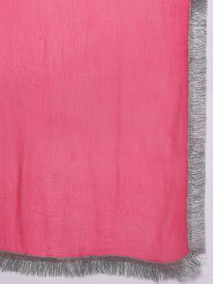Women Pink Yoke Design Kurta with Trousers & With Dupatta 5