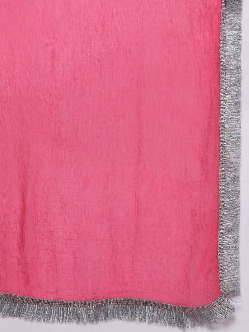 Women Pink Yoke Design Kurta with Trousers & With Dupatta