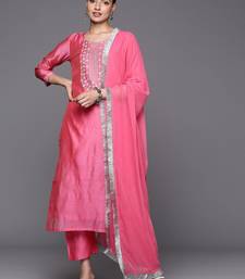 Women Pink Yoke Design Kurta with Trousers & With Dupatta
