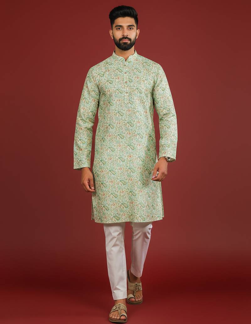 Light green color beautiful kurta payjama for handsome men's looks