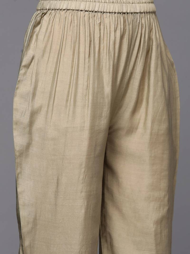 Ethnic Motifs Printed Chanderi Silk Kurta With Trousers & With Dupatta