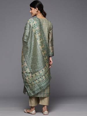 Ethnic Motifs Printed Chanderi Silk Kurta With Trousers & With Dupatta 7