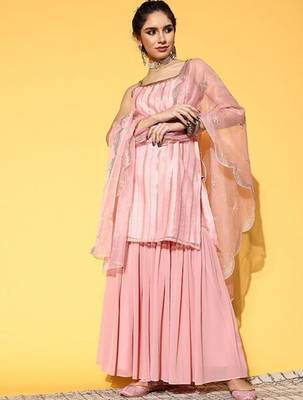Women Embroidered Sleeveless Kurta with Sharara & Dupatta 1
