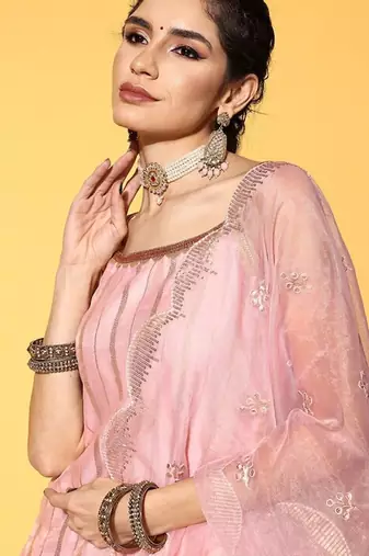 Women Embroidered Sleeveless Kurta with Sharara & Dupatta