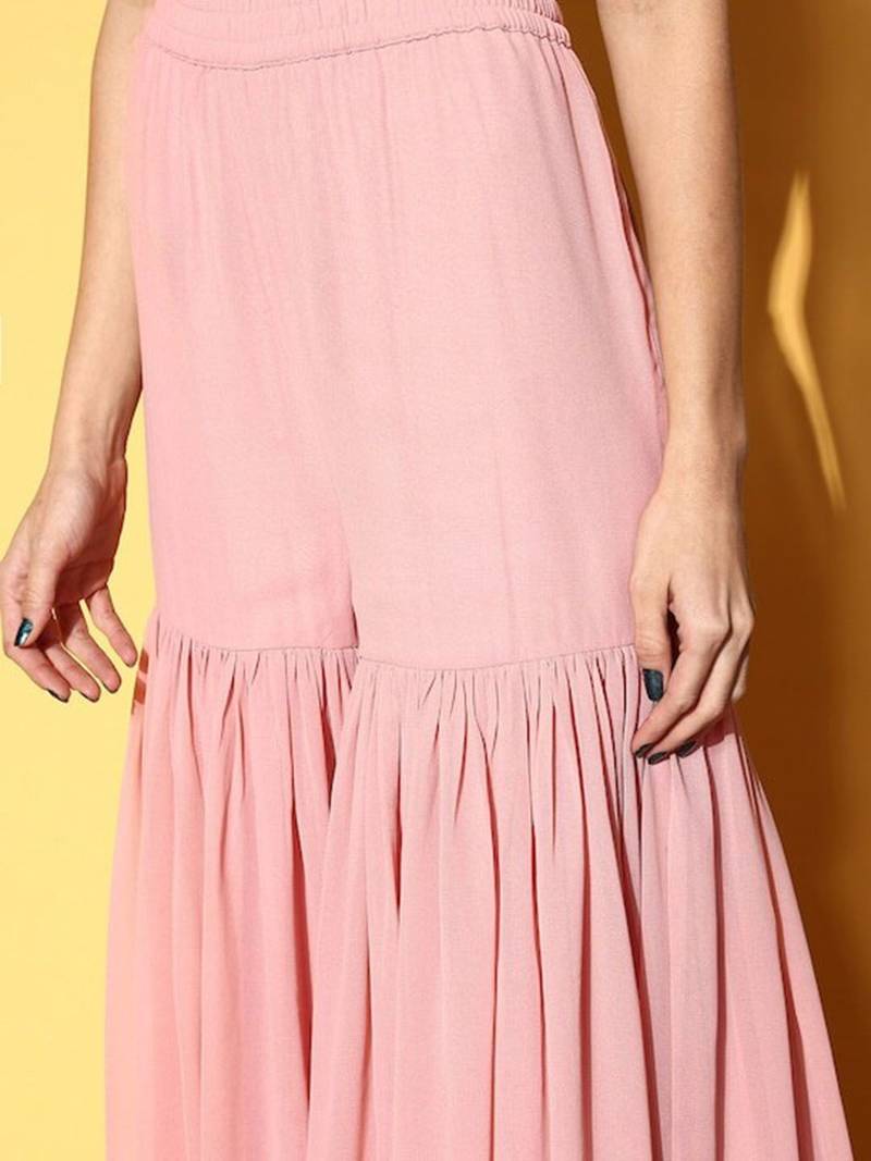 Women Embroidered Sleeveless Kurta with Sharara & Dupatta