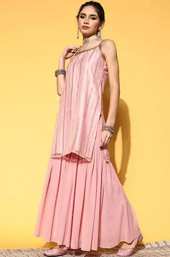 Women Embroidered Sleeveless Kurta with Sharara & Dupatta