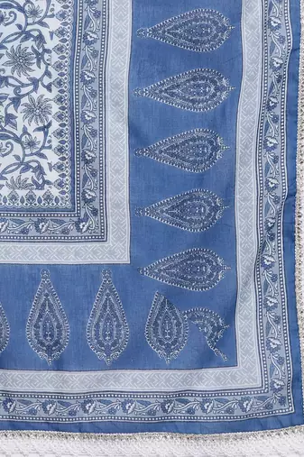 Women Blue & Grey Ethnic Printed Pure Cotton Kurta with Trousers & Dupatta