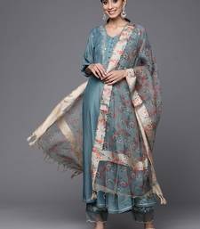 Women Teal Blue Yoke Design Kurta with Trousers & With Dupatta