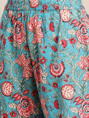 Women Blue Floral Printed Empire Pure Cotton Kurti with Sharara & With Dupatta 3