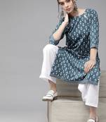 Women Blue Ethnic Motifs Printed Kurta with Trousers