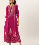 Women Magenta Ethnic Motifs Printed Panelled Kurta with Palazzos
