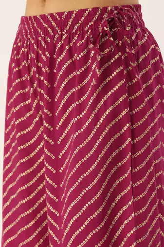 Women Magenta Ethnic Motifs Printed Panelled Kurta with Palazzos
