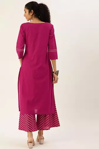 Women Magenta Ethnic Motifs Printed Panelled Kurta with Palazzos