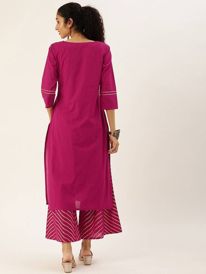Women Magenta Ethnic Motifs Printed Panelled Kurta with Palazzos