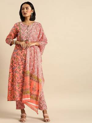 Women Multicoloured Printed Kurta with Trousers & Dupatta 1