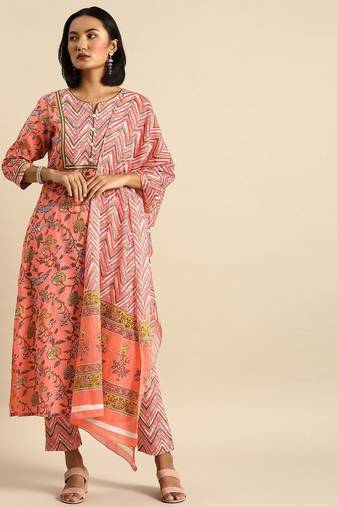 Women Multicoloured Printed Kurta with Trousers & Dupatta