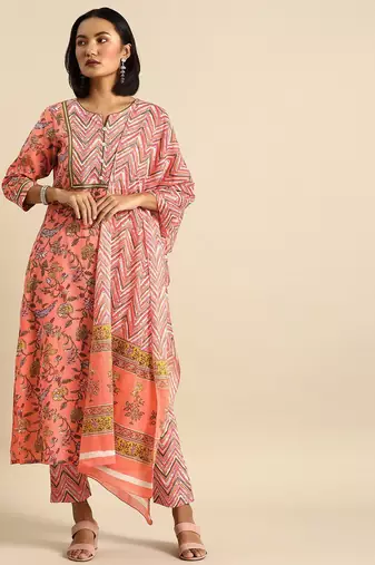 Women Multicoloured Printed Kurta with Trousers & Dupatta