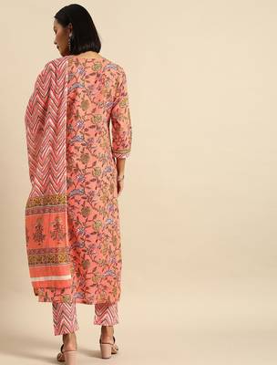Women Multicoloured Printed Kurta with Trousers & Dupatta 6