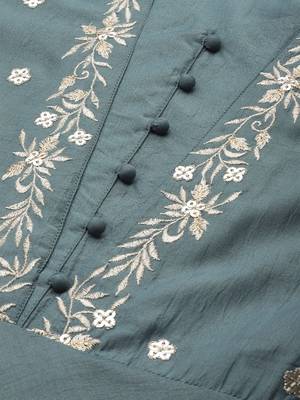Women Teal Green Embroidered Kurta with Trousers 2