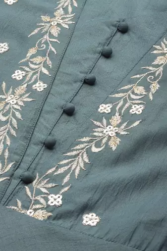 Women Teal Green Embroidered Kurta with Trousers