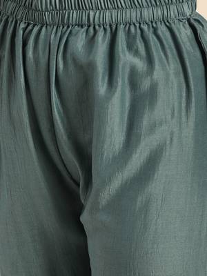 Women Teal Green Embroidered Kurta with Trousers 3