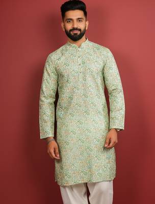 Light green color beautiful kurta payjama for handsome men's looks 3