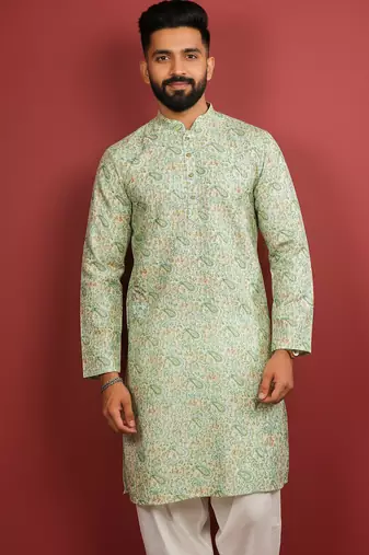 Light green color beautiful kurta payjama for handsome men's looks
