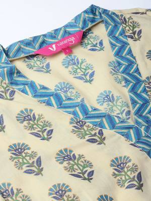 Women Beige & Blue Printed Kurta with Palazzos 2