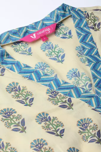Women Beige & Blue Printed Kurta with Palazzos